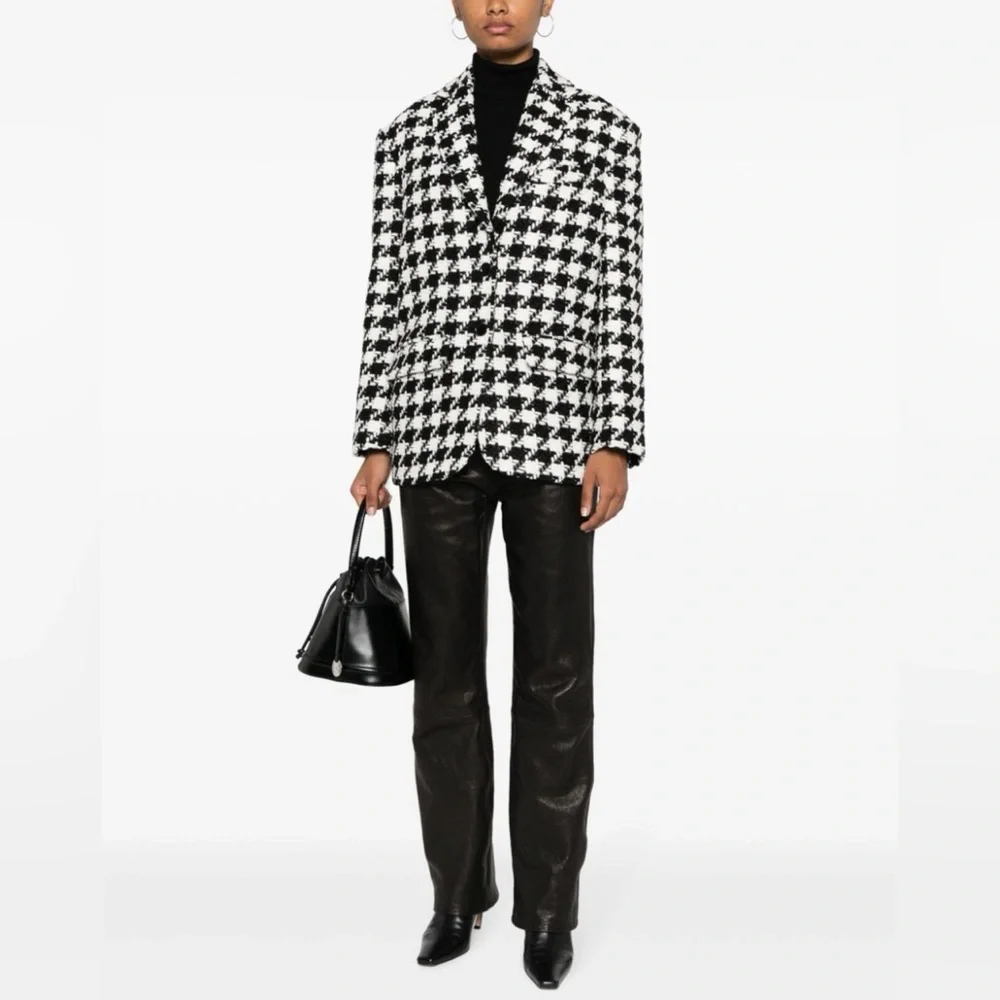 ANINE BING Quinn Blazer in Black & White Houndstooth